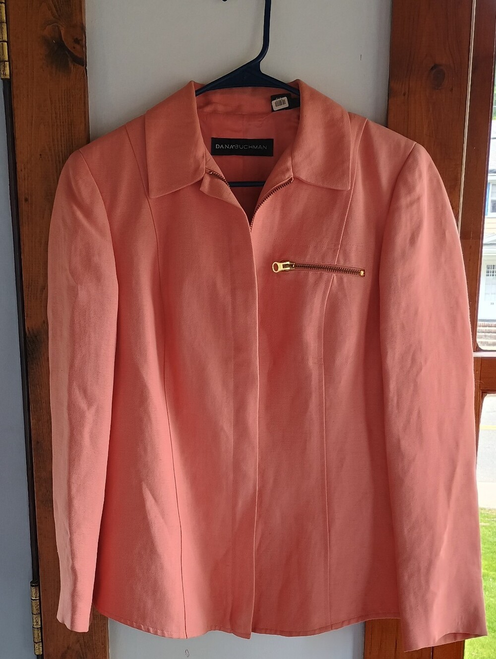 Linen Blend Coral Women's Zip Up Blazer Dana Buchman Size 6 Spring Summer Work